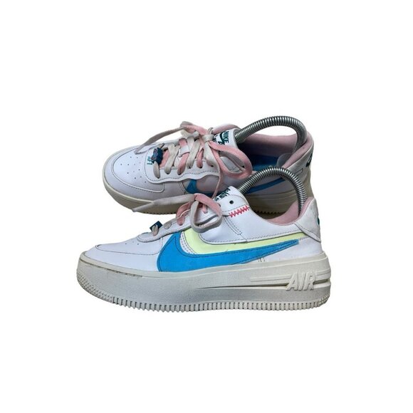 NIKE AIR FORCE AF1 PLATFORM WHITE / BLUE / PINK SNEAKERS DZ5197-100 Women’s 6.5 - Picture 6 of 12